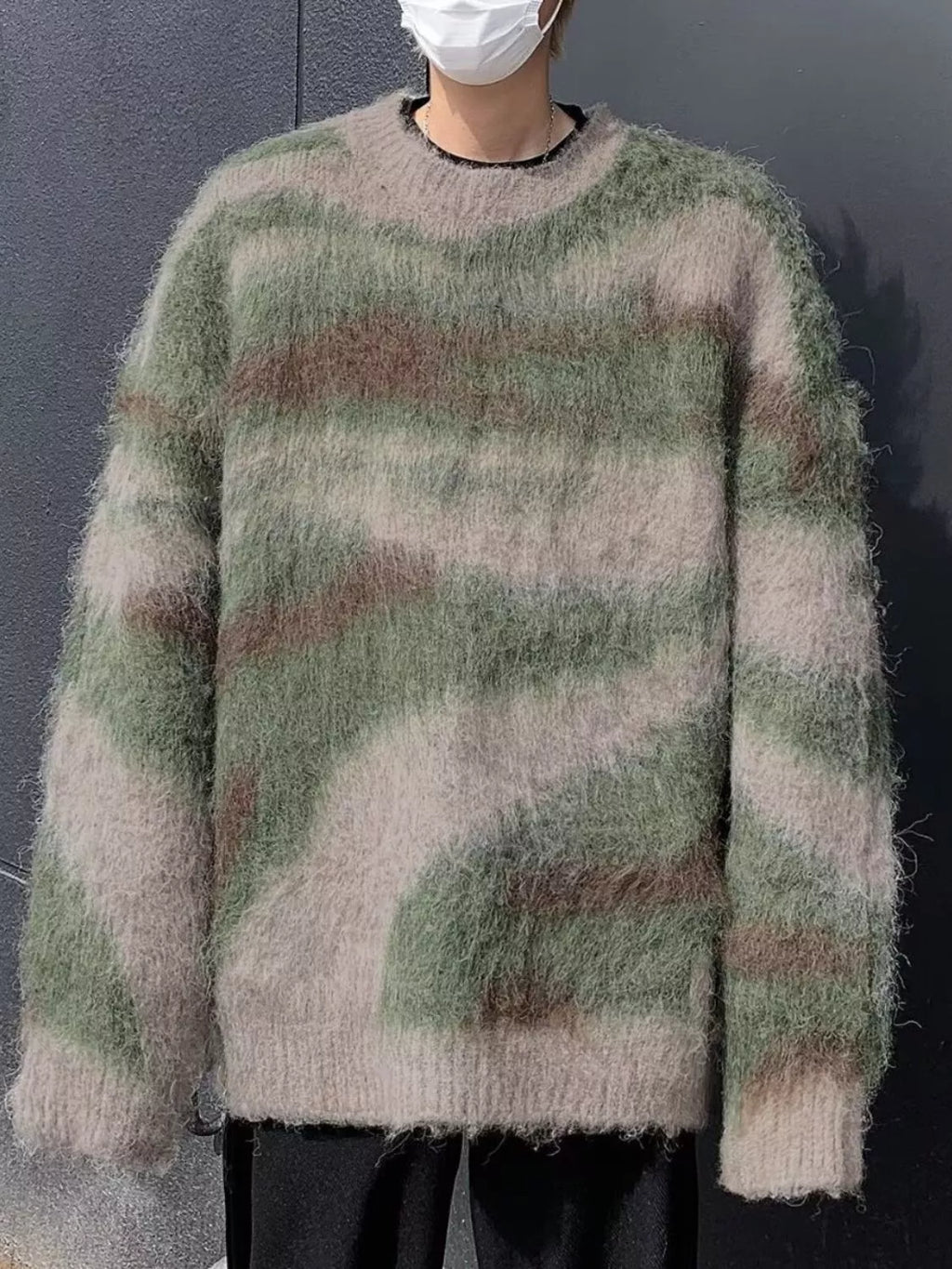 Men's Fuzzy Knit Long Sleeve Sweater by Trendsi