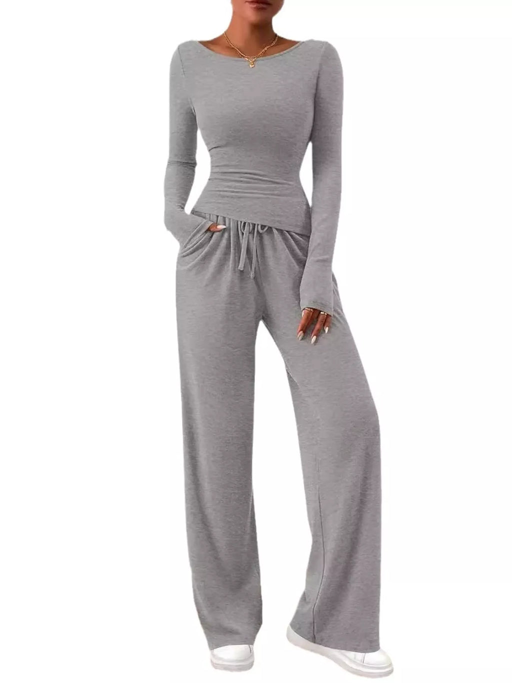 Long Sleeve Top and Wide Leg Pants Set by Trendsi