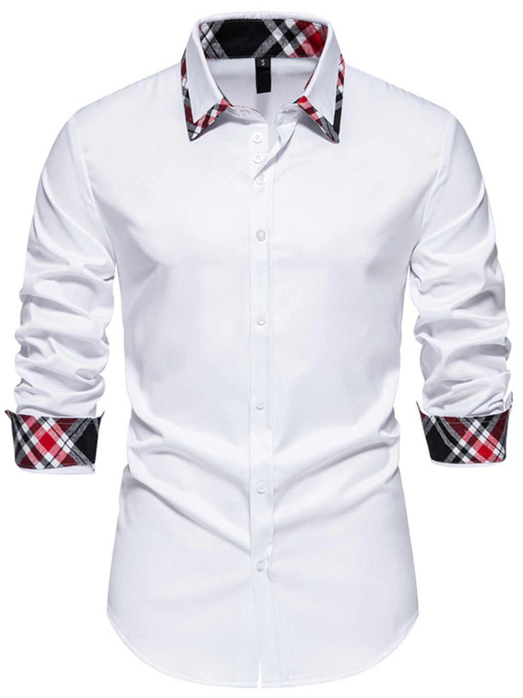 Men's Slim Fit Long Sleeve Plaid Trim Shirt by Trendsi