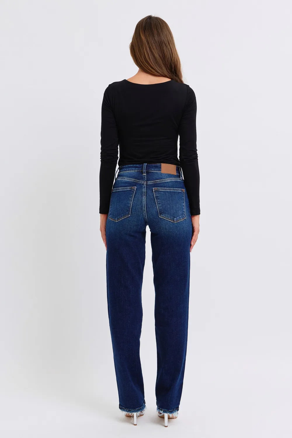 Judy Blue Full Size Raw Hem Straight Leg Jeans by Trendsi