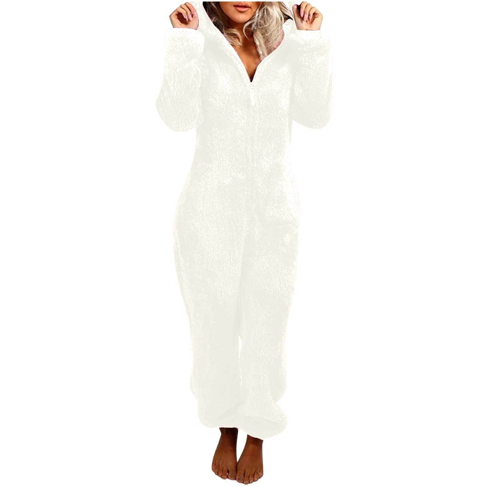 Fleece-lined Thickened Furry Jumpsuit Hooded Pajamas by DC-THE CEO