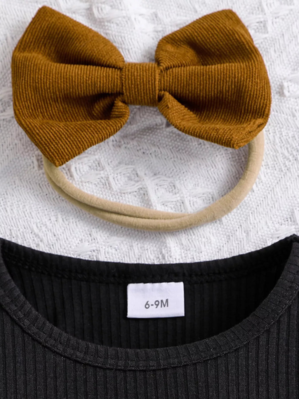 Children's Ribbed Top and Bow Skirt Set with Headband by Trendsi