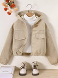 Children's Casual Corduroy Hooded Jacket by Trendsi