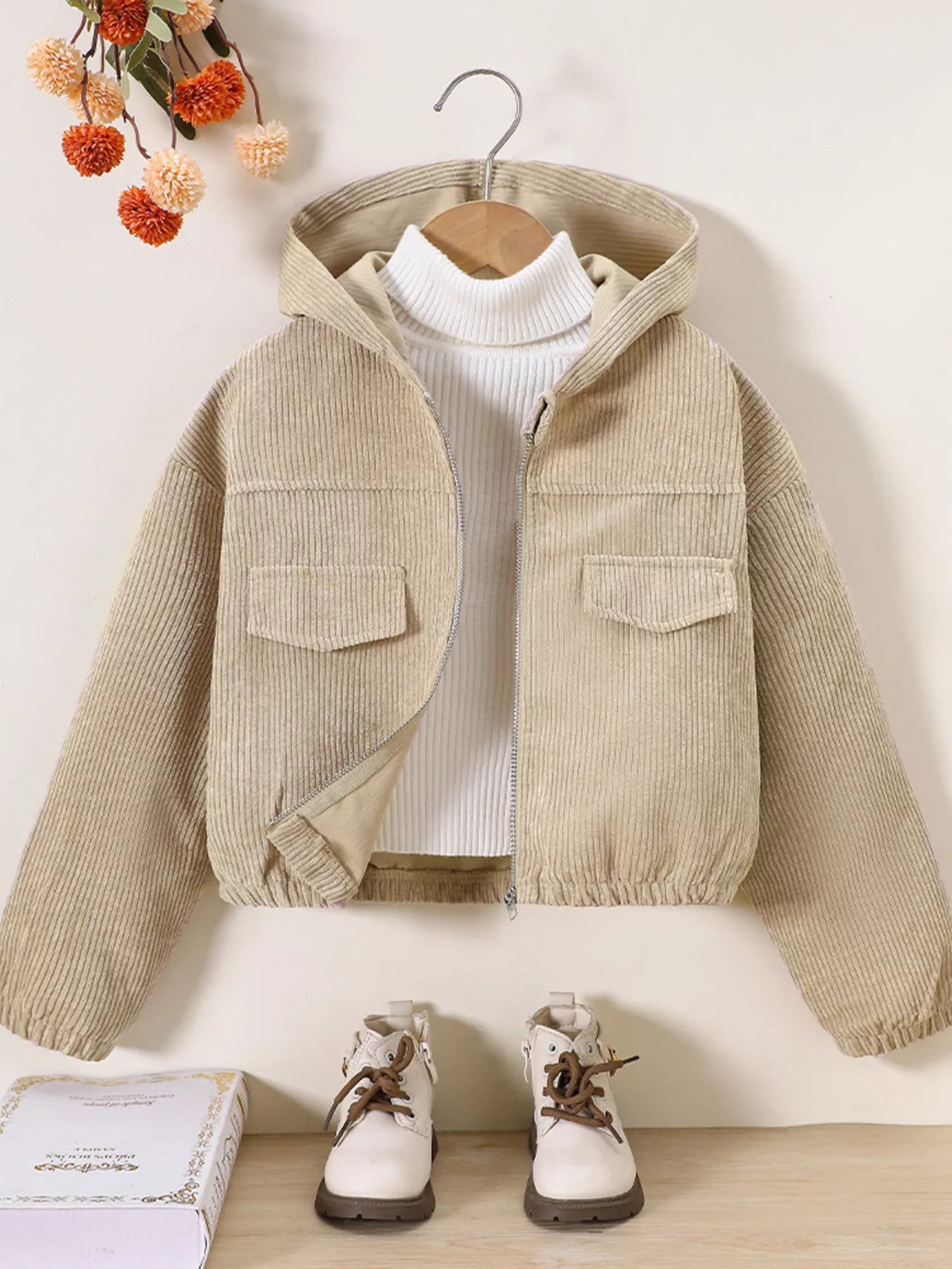 Children's Casual Corduroy Hooded Jacket by Trendsi