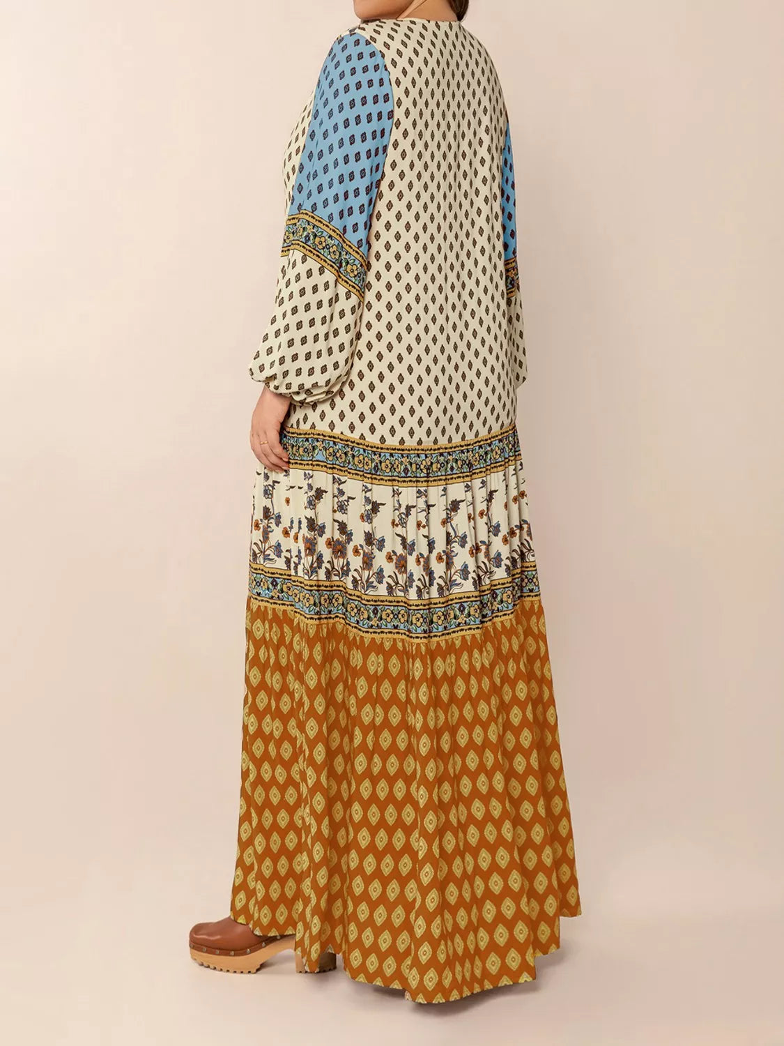 Bohemian Mixed Print Long Sleeve Maxi Dress by Trendsi