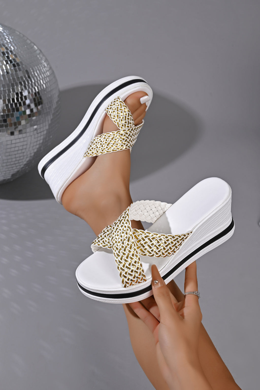 Woven Strap Wedge Sandals by Trendsi