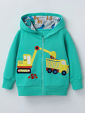 Children's Cartoon Construction Vehicle Zip-Up Hoodie by Trendsi
