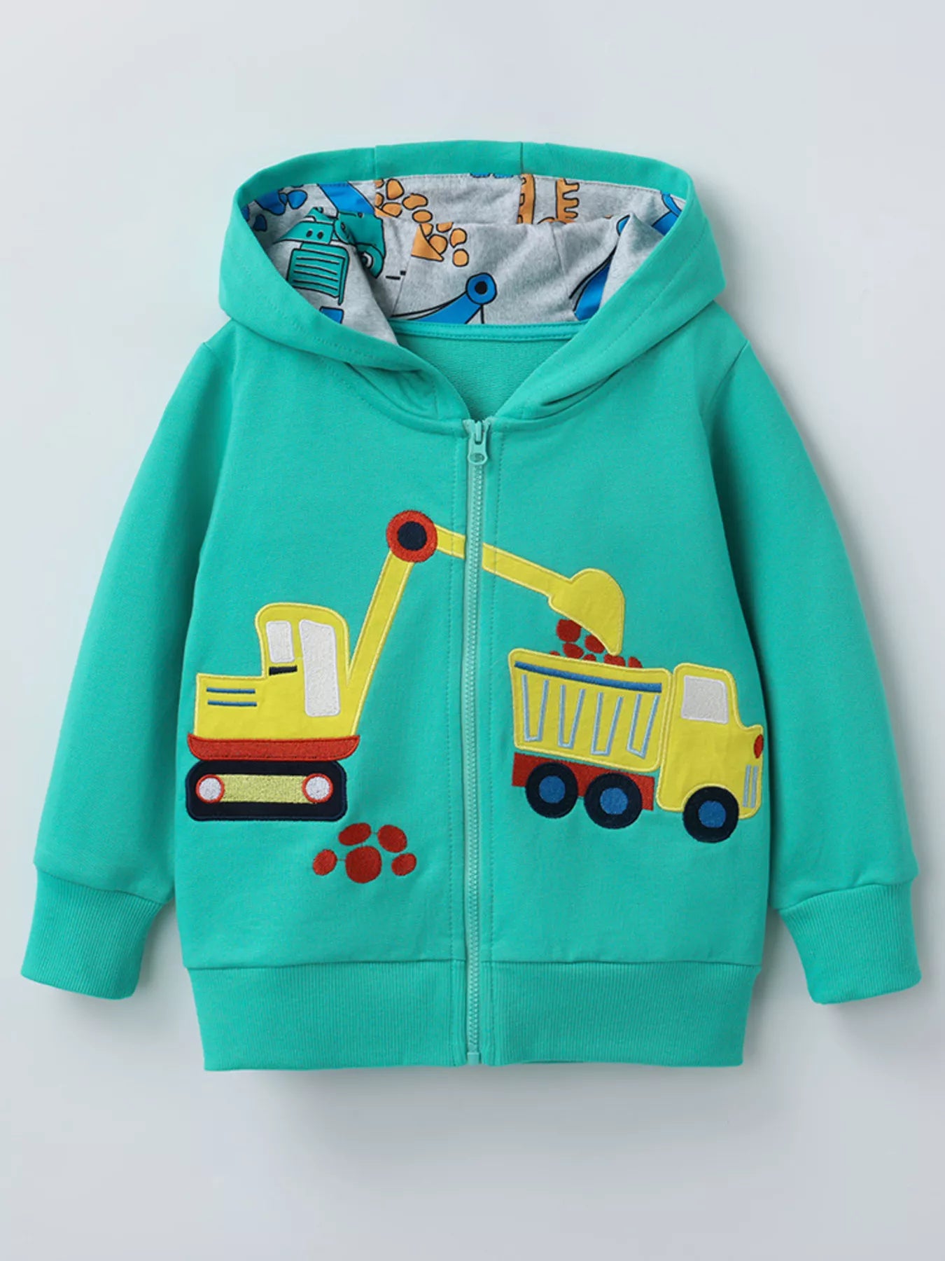 Children's Cartoon Construction Vehicle Zip-Up Hoodie by Trendsi