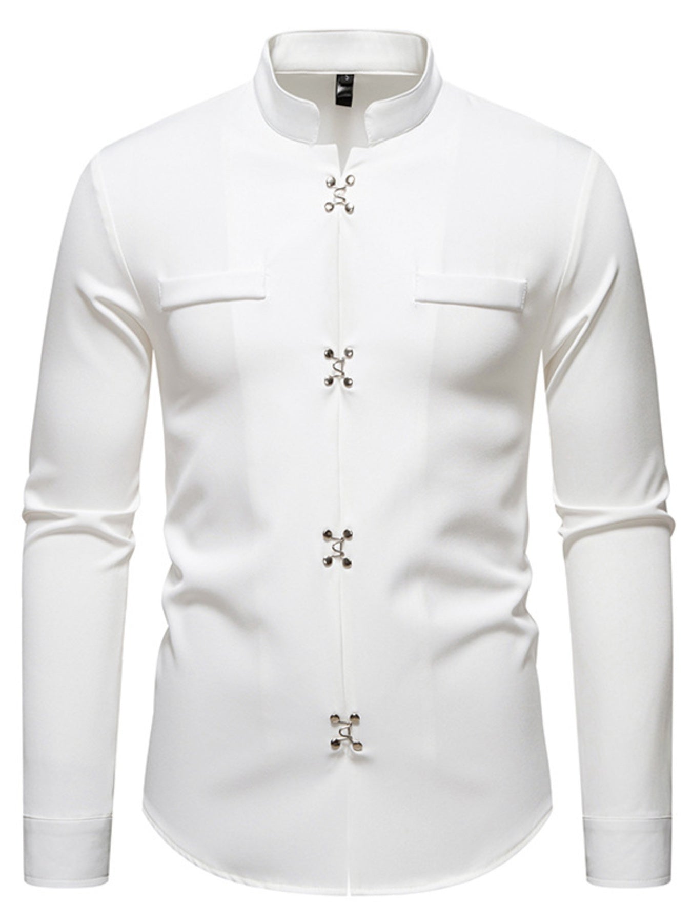 Men's Mandarin Collar Slim Fit Long Sleeve Shirt by Trendsi