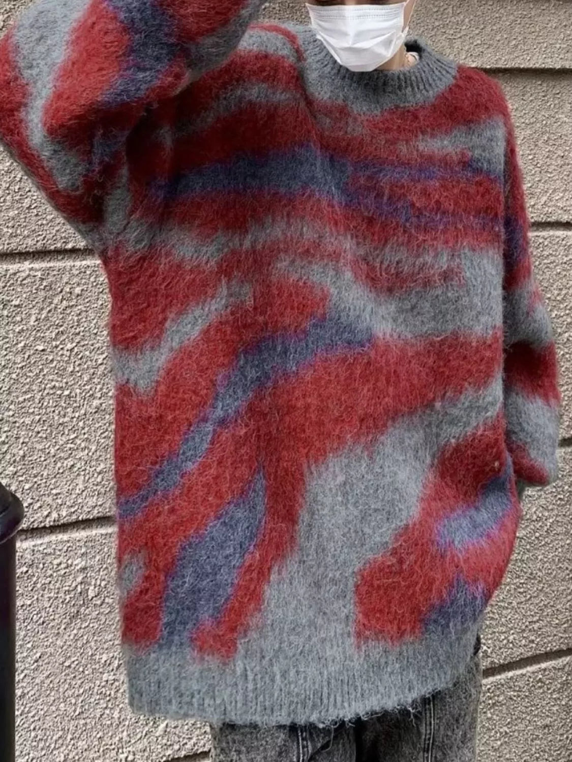 Men's Fuzzy Knit Long Sleeve Sweater by Trendsi