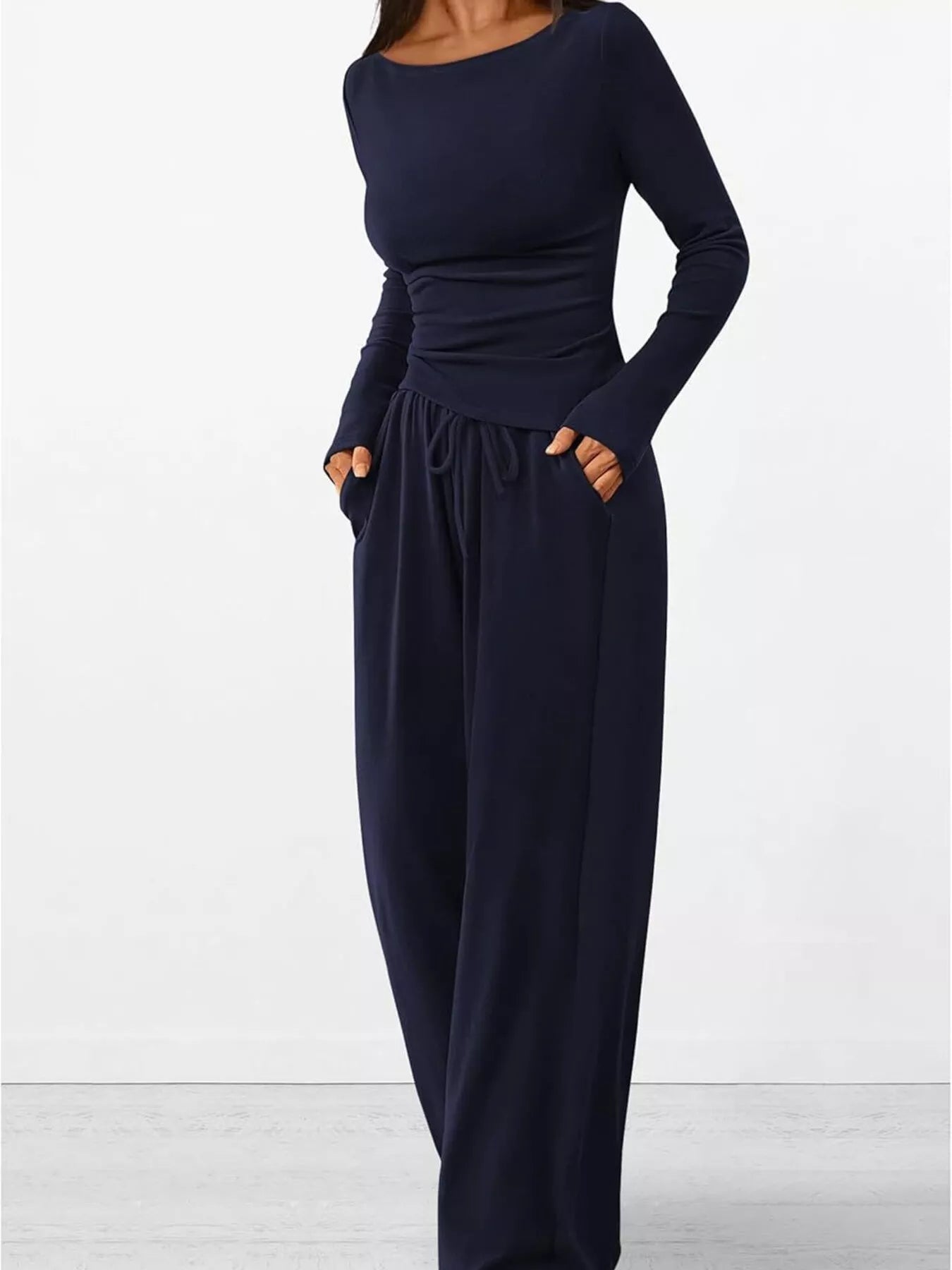 Long Sleeve Top and Wide Leg Pants Set by Trendsi