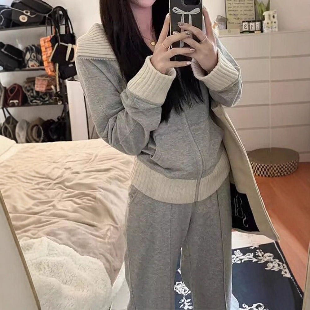 Version Of Chanel's Style Casual Multicolor Coat Wide Leg Trousers Two-piece Set by DC-THE CEO