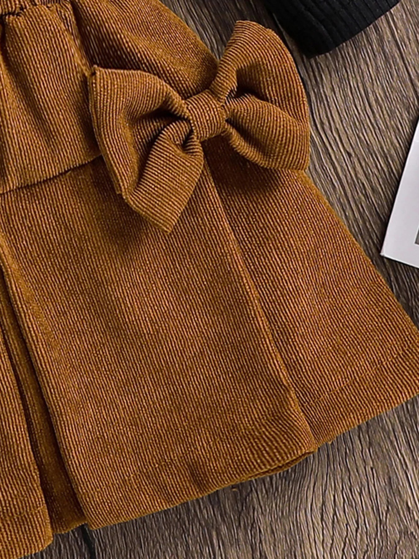 Children's Ribbed Top and Bow Skirt Set with Headband by Trendsi