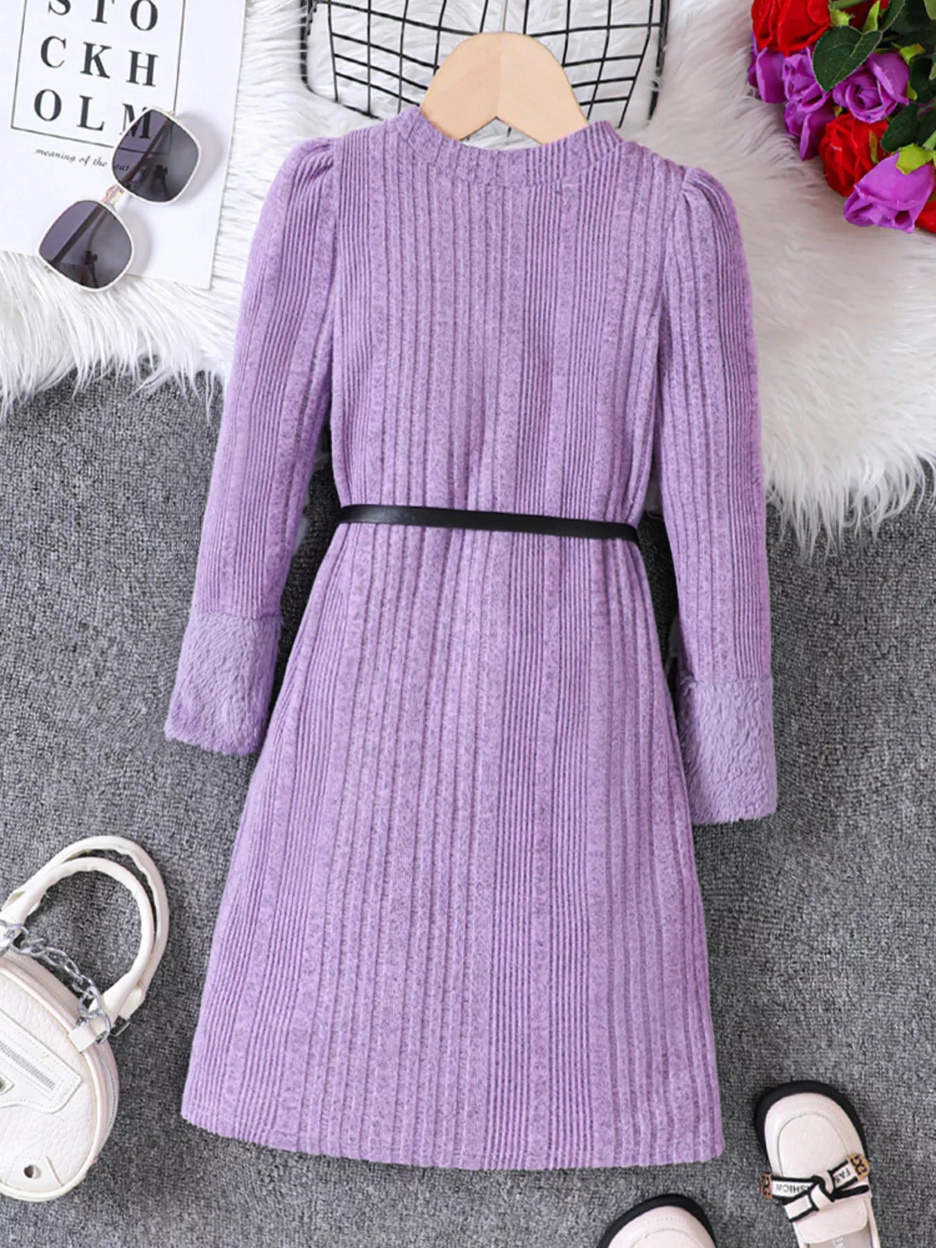 Children's Ribbed Knit Long Sleeve Dress by Trendsi