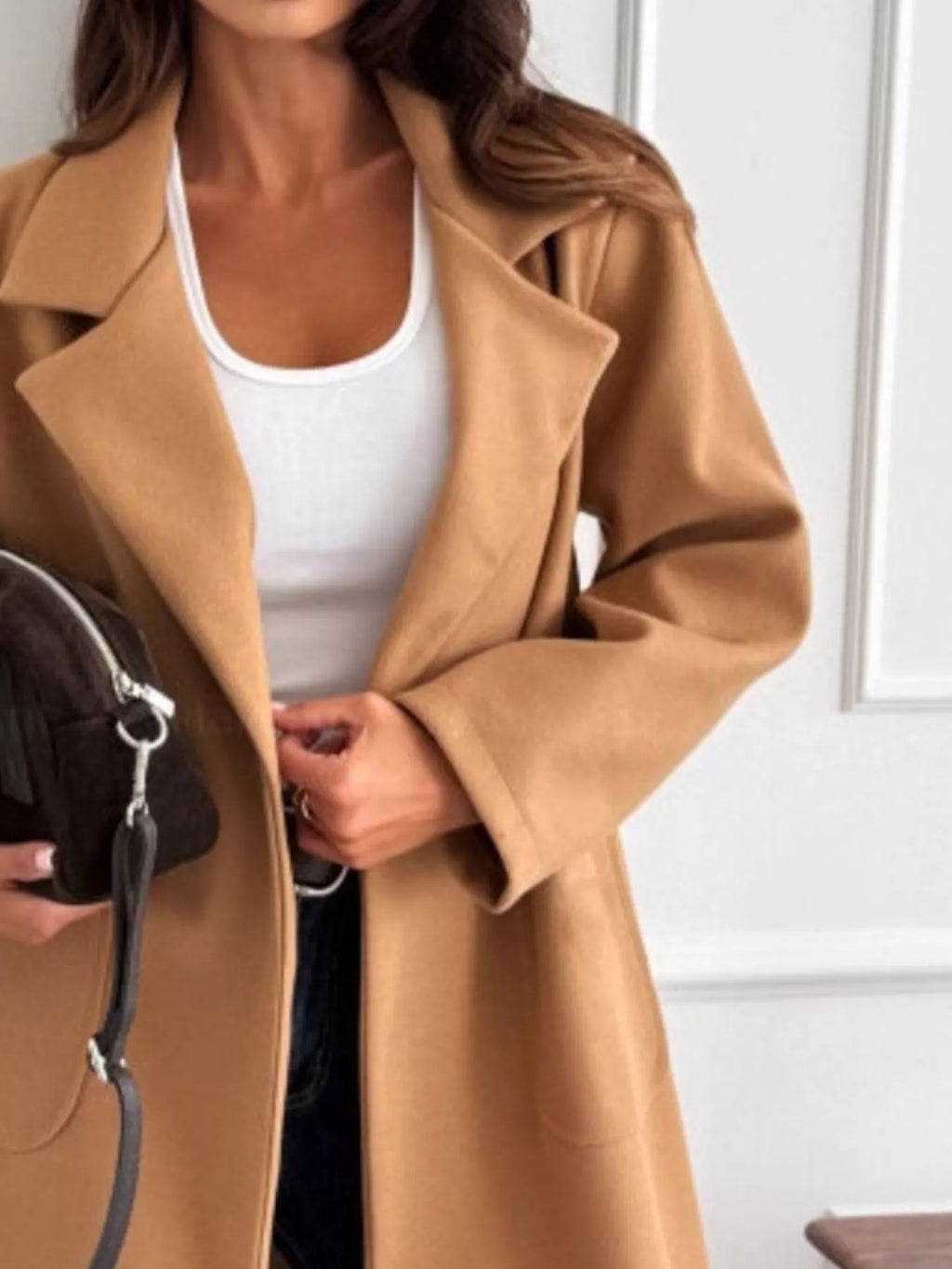 Long-Sleeve Single-Breasted Trench Coat by Trendsi