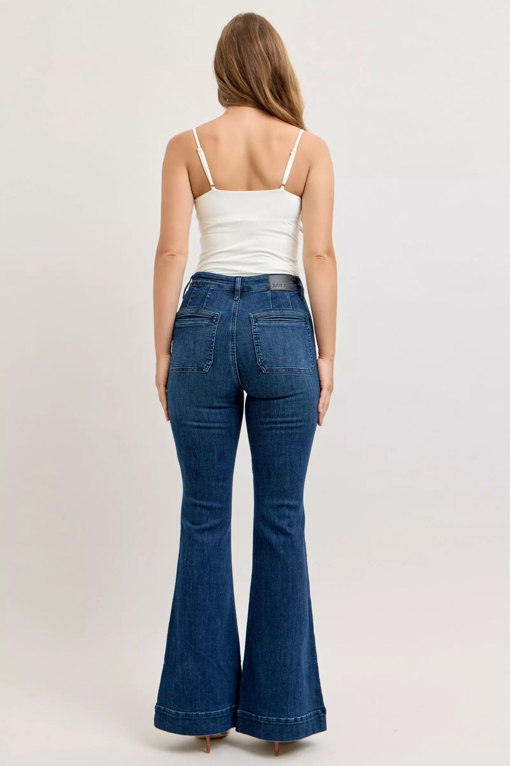 Judy Blue High-Waisted Flare Jeans with Front Pockets by Trendsi