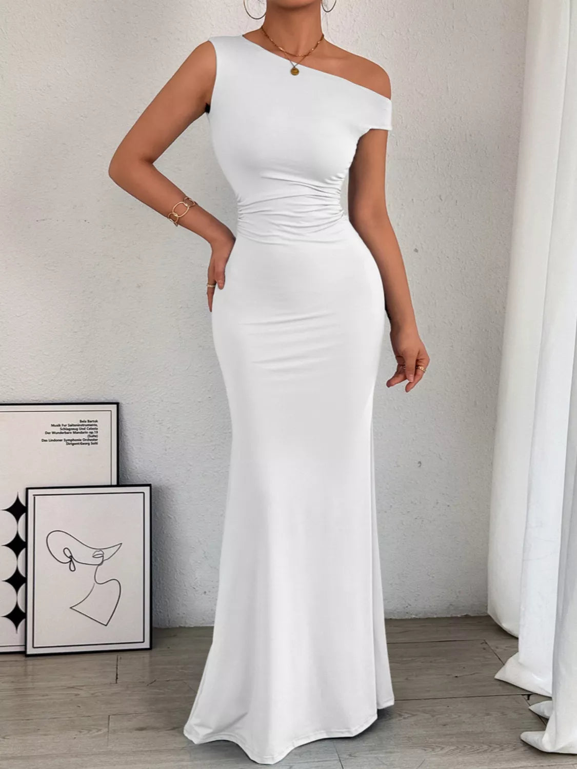 One-Shoulder Ruched Bodycon Maxi Dress by Trendsi