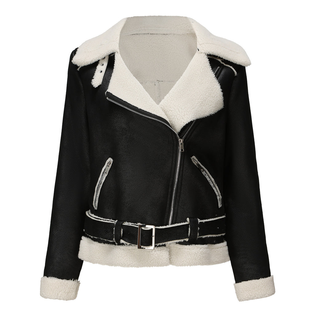 Women's Belt Turn-down Collar Coat by DC-THE CEO