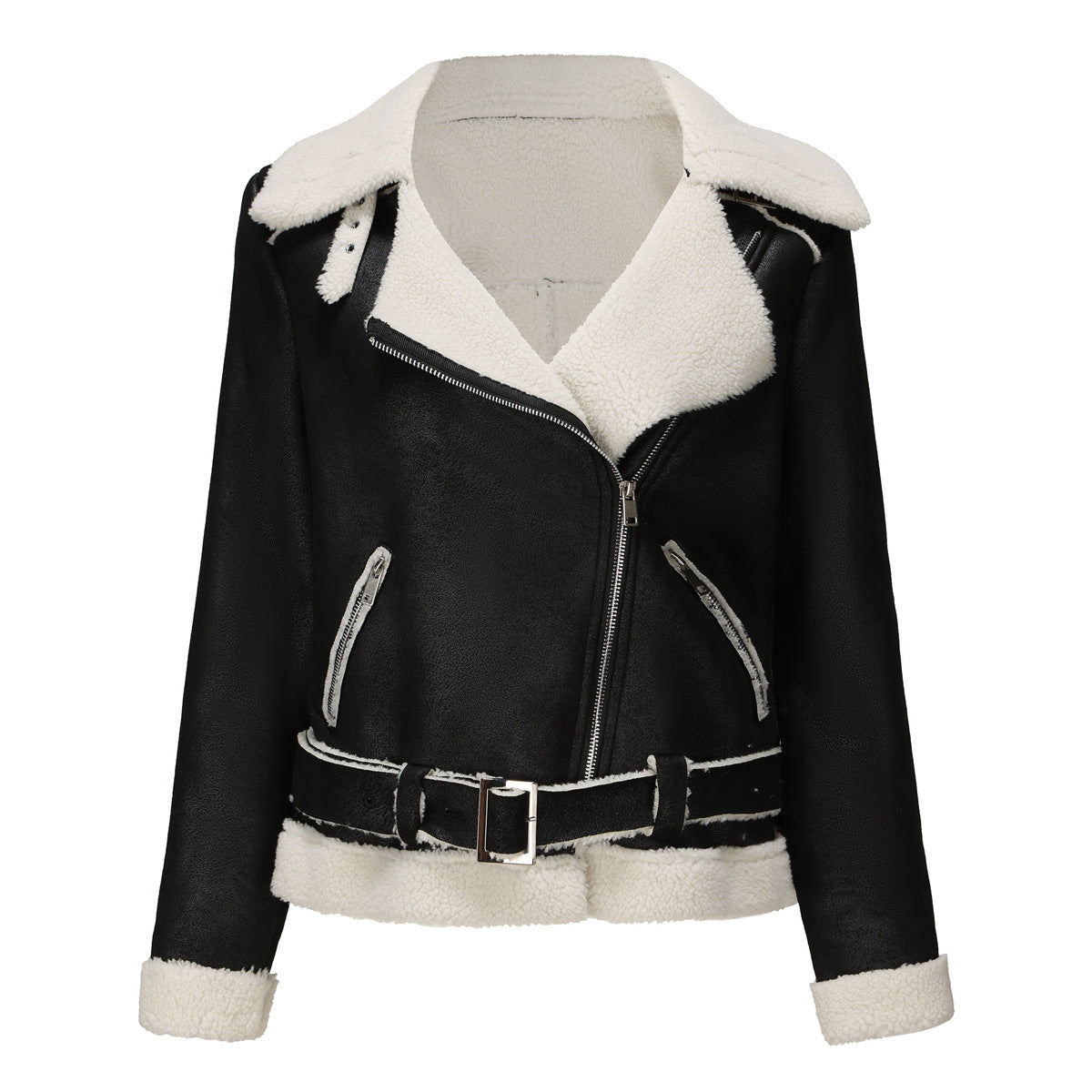 Women's Belt Turn-down Collar Coat by DC-THE CEO