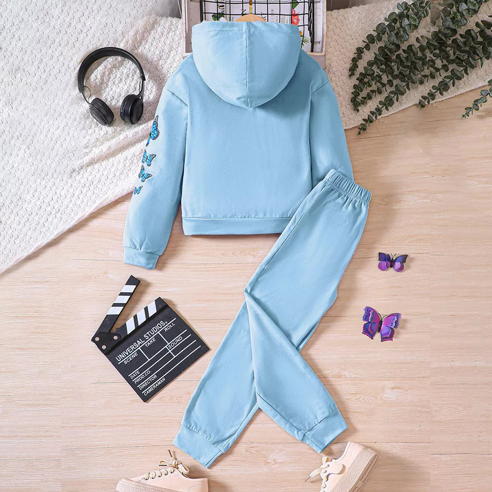 Childrens's Butterfly Print Hoodie & Pants Set by Trendsi