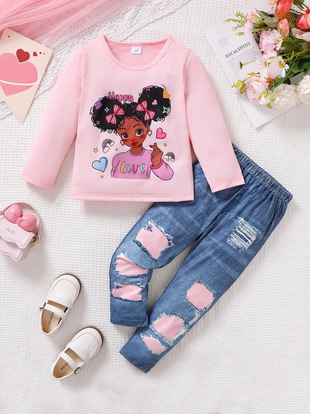 Children's Cartoon Graphic Top and Pants Set by Trendsi