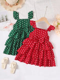 Bow Polka Dot Square Neck Layered Dress by Trendsi