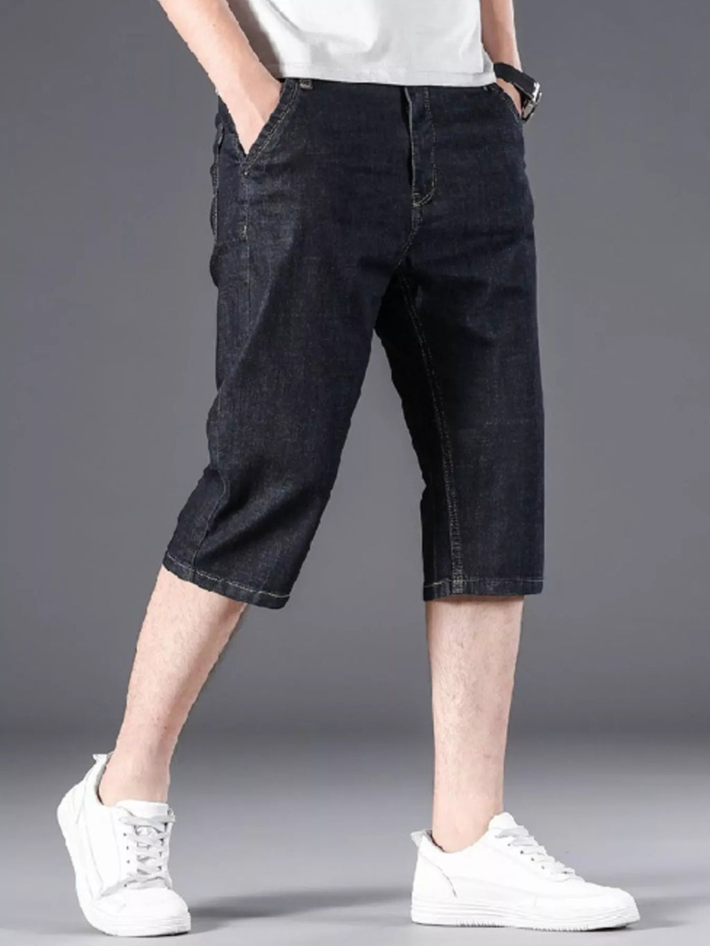 Men's Wash Denim Shorts with Relaxed Fit by Trendsi