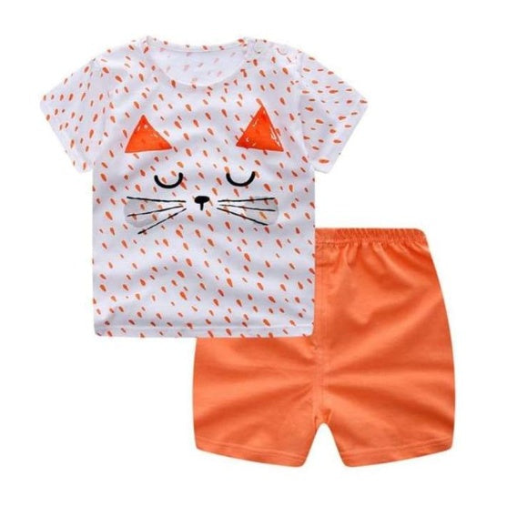 new children's summer children's clothing short-sleeved suit cotton boy girls small children cartoon summer two-piece by DC-THE CEO