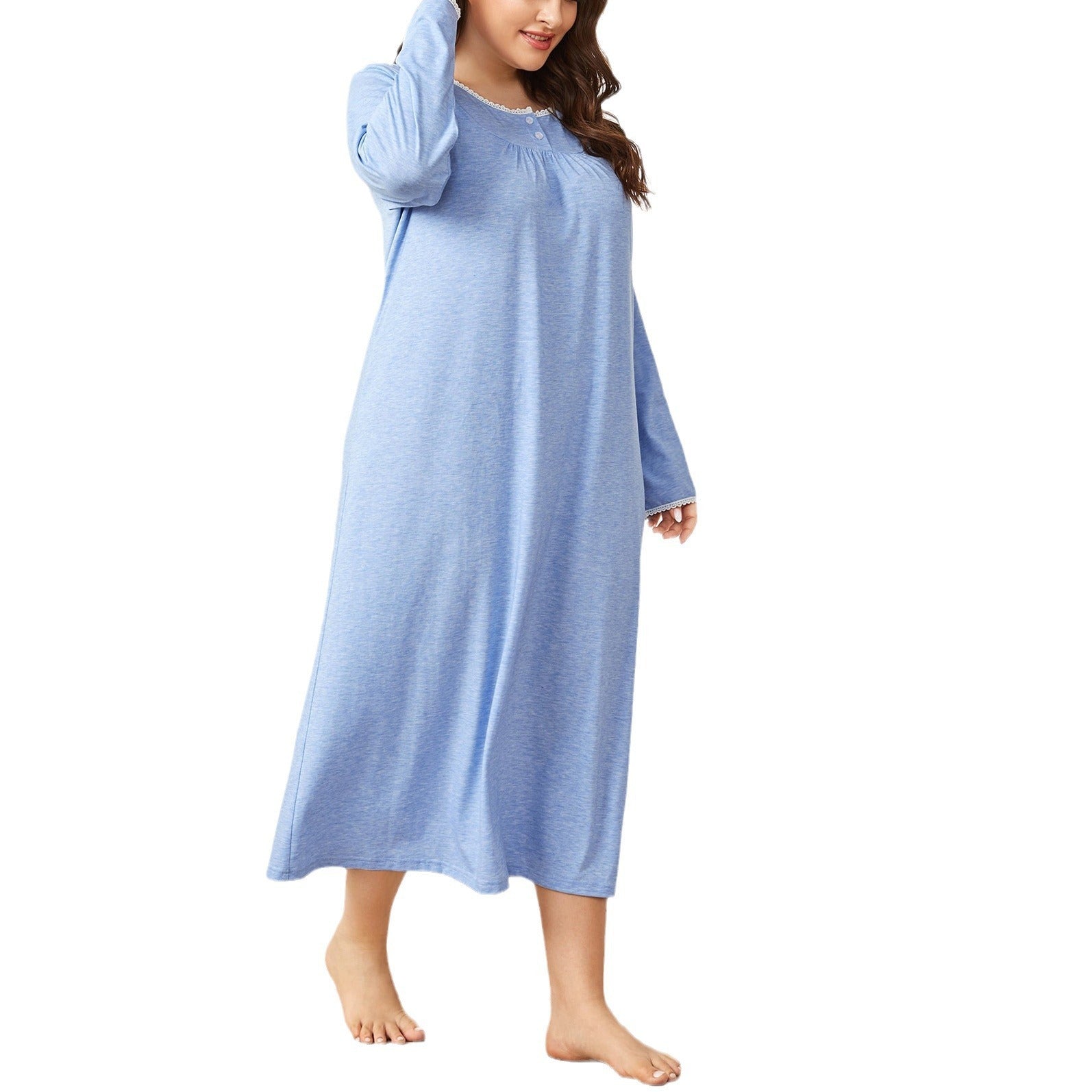 Women's Lace Stitching Pleated Long-sleeved Nightdress by DC-THE CEO