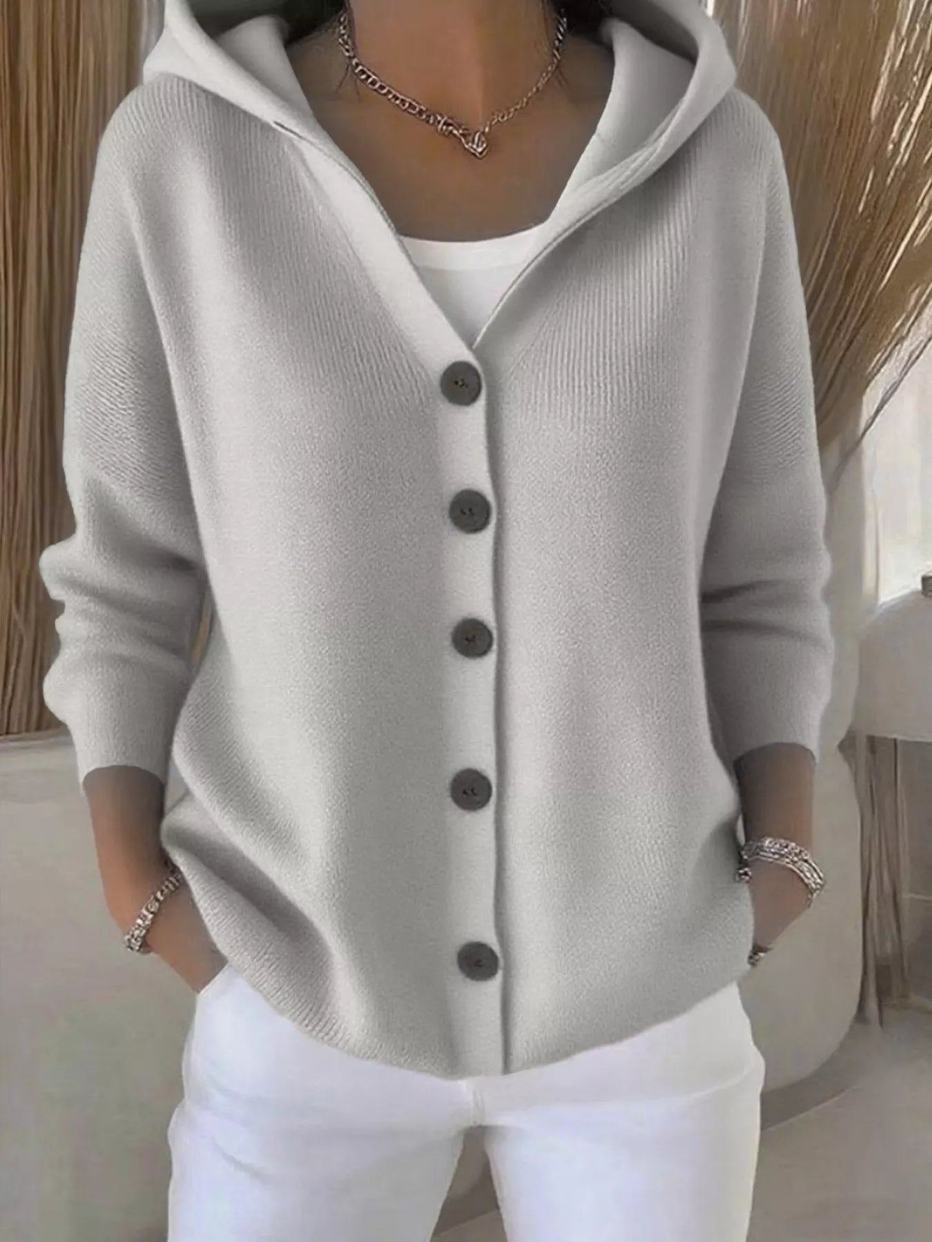 Full Size Hooded Button-Front Soft Knit Cardigan Plus Size by Trendsi