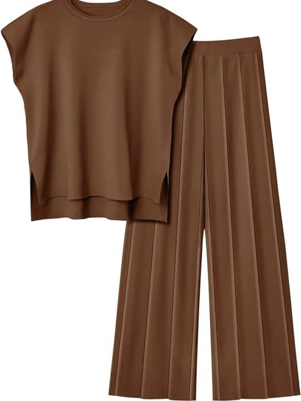 Round Neck Cap Sleeve Top and Pants Knit Set by Trendsi