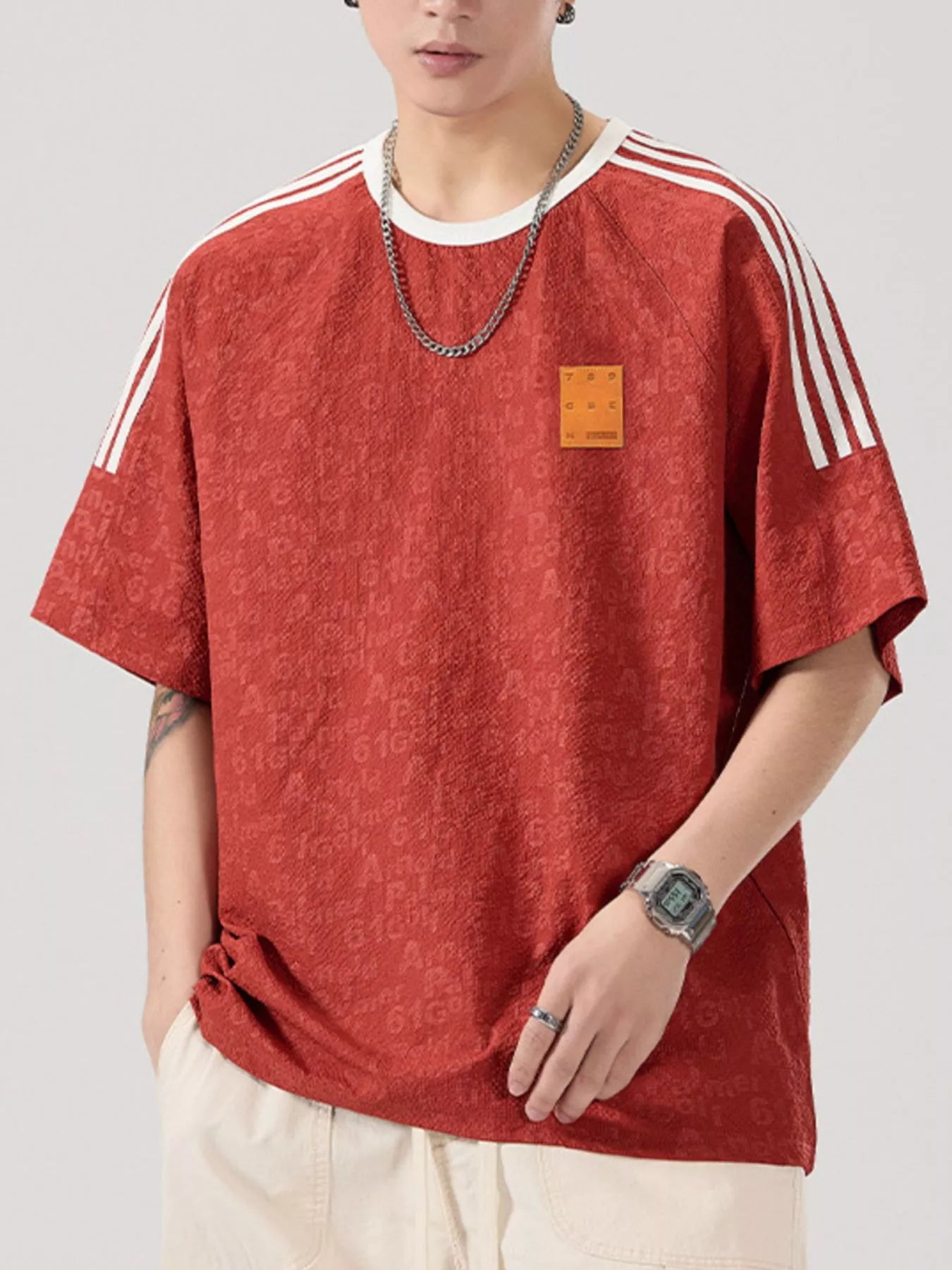 Men's Full Size Striped Shoulder Relaxed Fit T-Shirt Plus Size by Trendsi