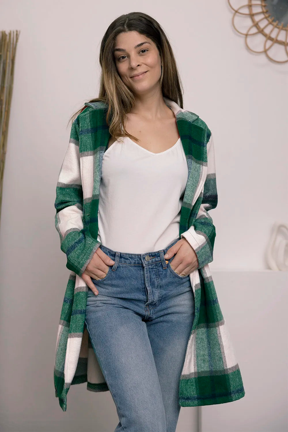 Double Take Full Size Plaid Button Up Lapel Collar Coat by Trendsi