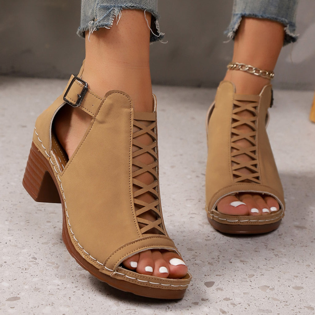 Open Toe Block Heels Sandals by Trendsi
