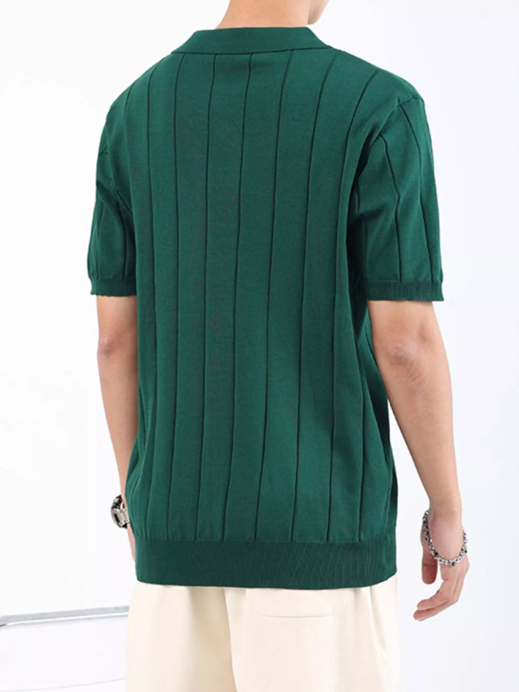 Men's Plus Size Ribbed Knit Short Sleeve Polo by Trendsi