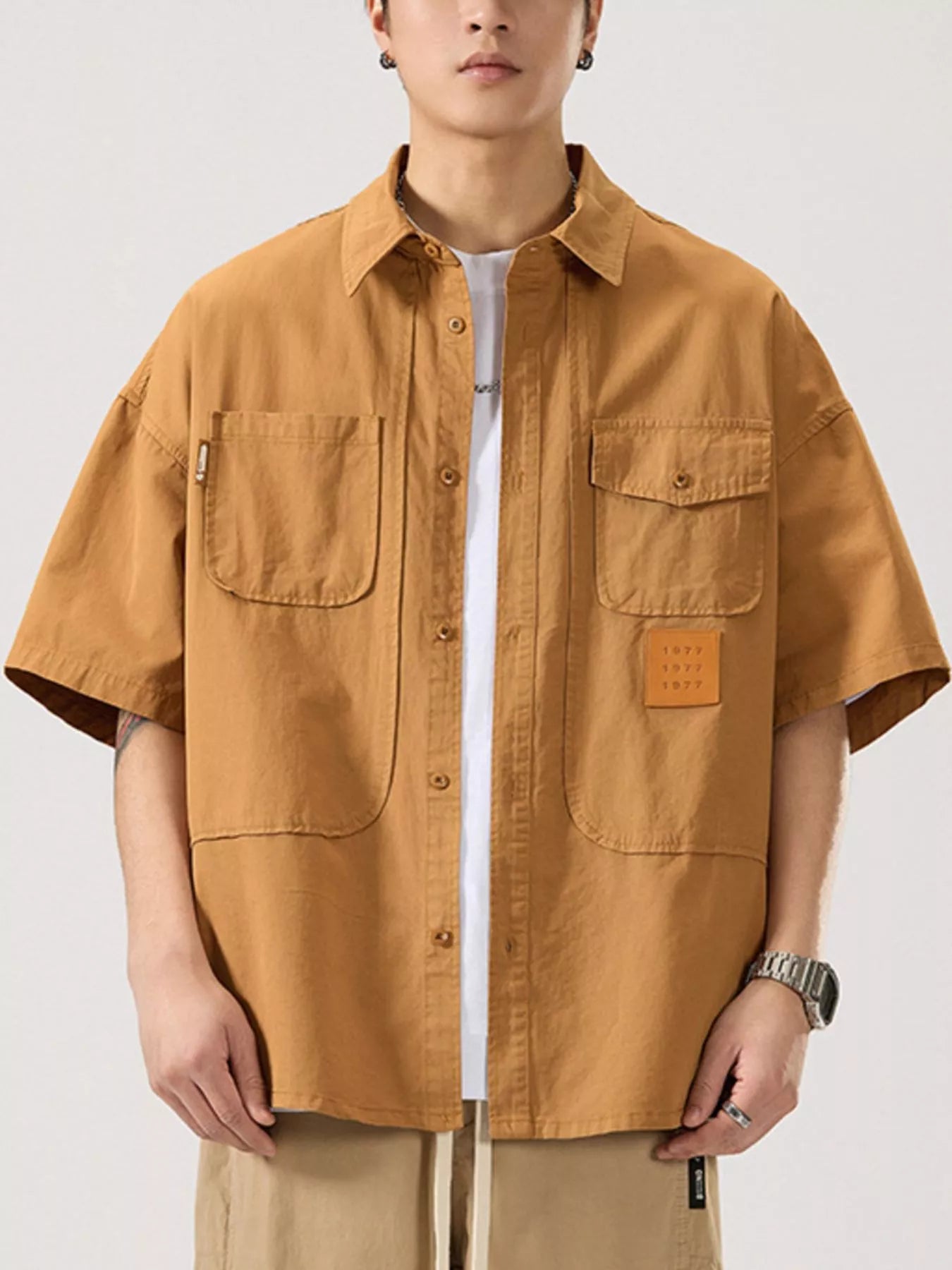 Men's Full Size Casual Short Sleeve Shirt Plus Size by Trendsi