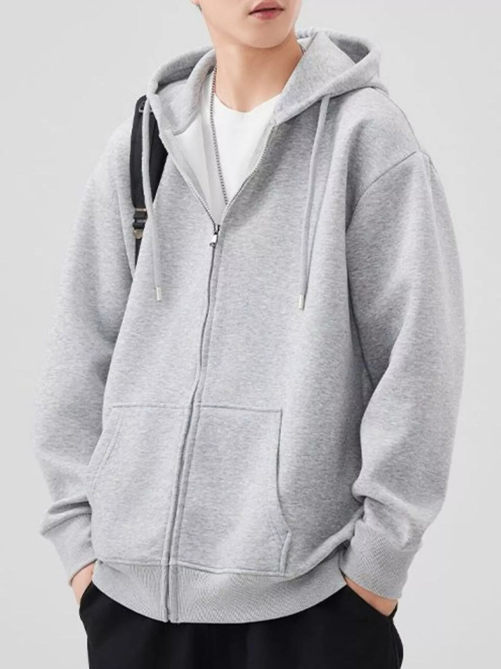 Men's Plus Size Solid Color Zip-Up Hoodie by Trendsi