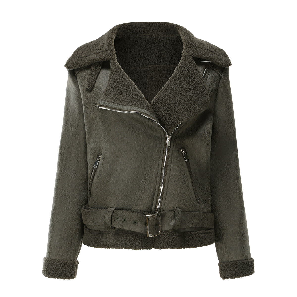 Women's Belt Turn-down Collar Coat by DC-THE CEO