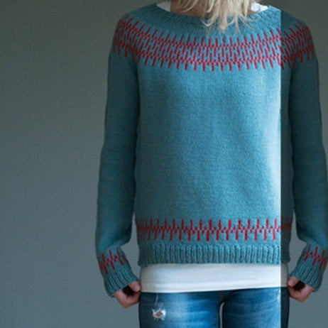 Women's Fashion Round Neck Multicolor Loose Leisure Pullover Knitwear Sweater by DC-THE CEO
