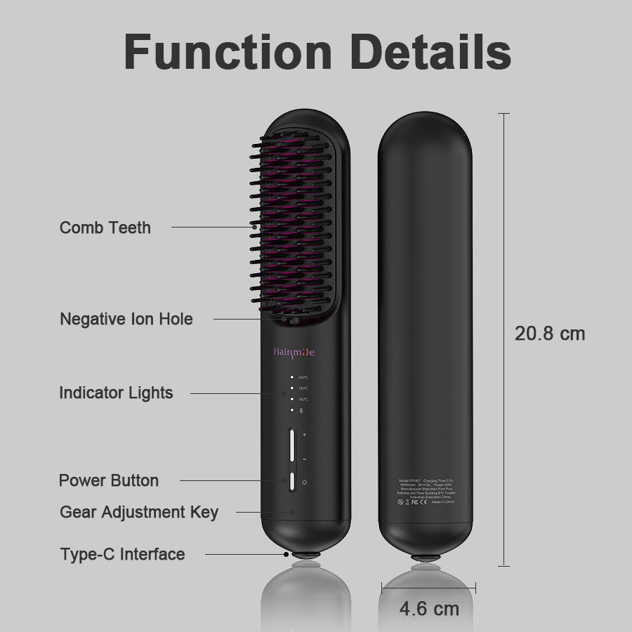 Portable USB Rechargeable Cordless Men Beard Hair Straightener Brush Mini Wireless 2 In 1 Woman Hair Straightener Comb by DC-THE CEO
