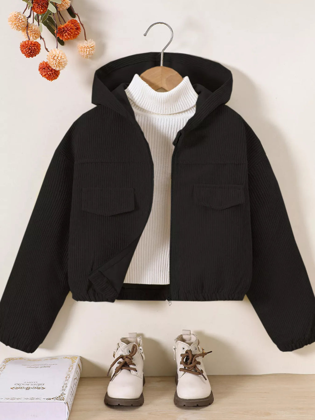 Children's Casual Corduroy Hooded Jacket by Trendsi