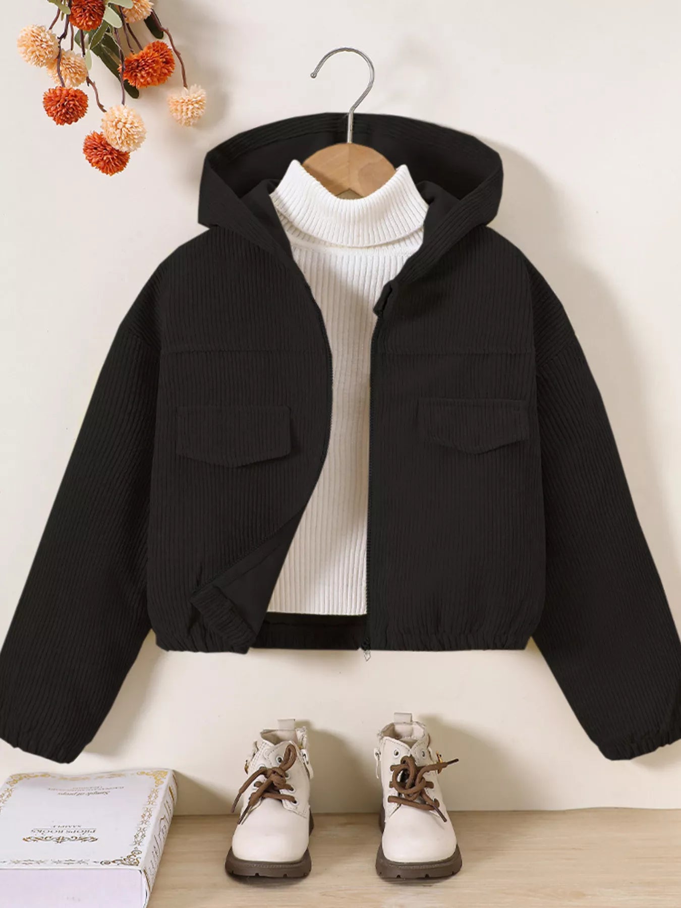 Children's Casual Corduroy Hooded Jacket by Trendsi