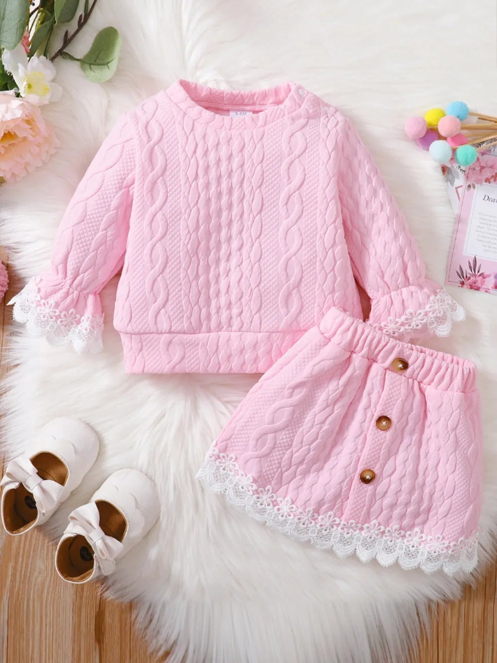 Children's Lace Detail Top and Skirt Set by Trendsi
