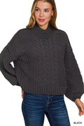 Zenana Cable-Knit Ribbed Turtleneck Sweater by Trendsi