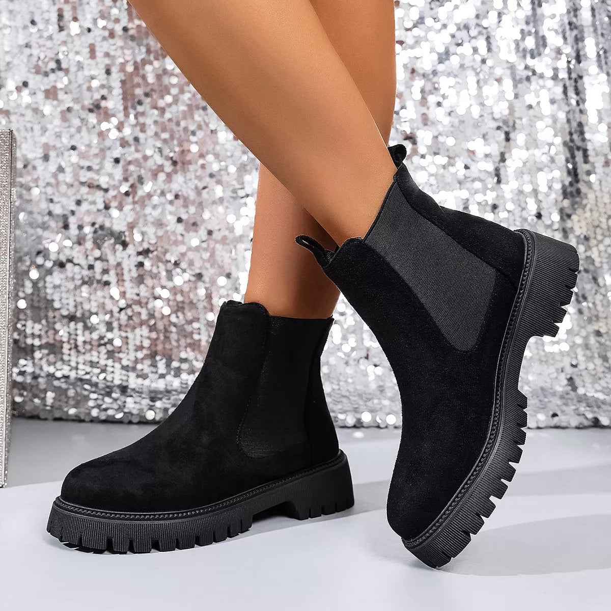 Elastic Side Panels Ankle Boots by Trendsi