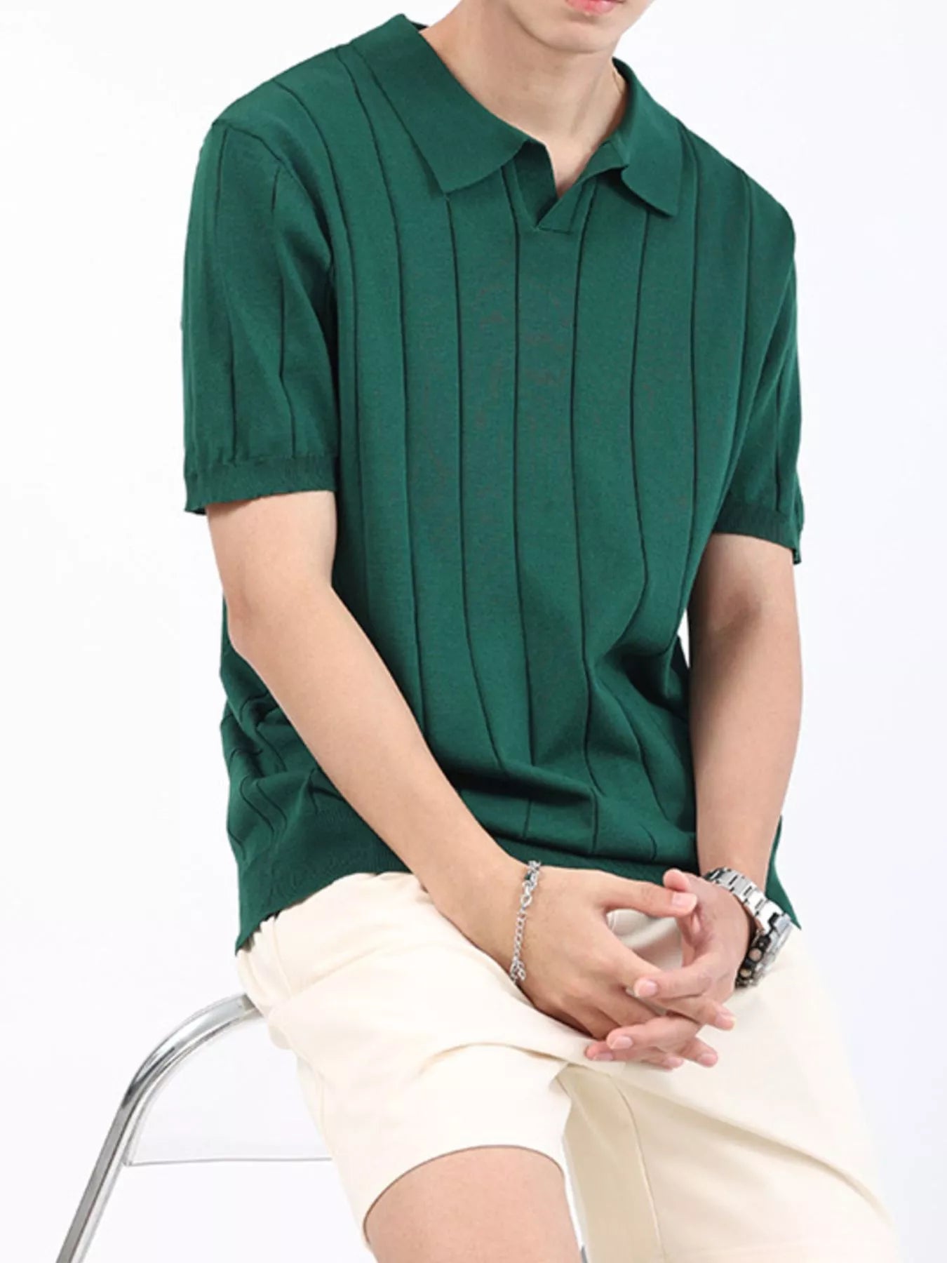 Men's Plus Size Ribbed Knit Short Sleeve Polo by Trendsi