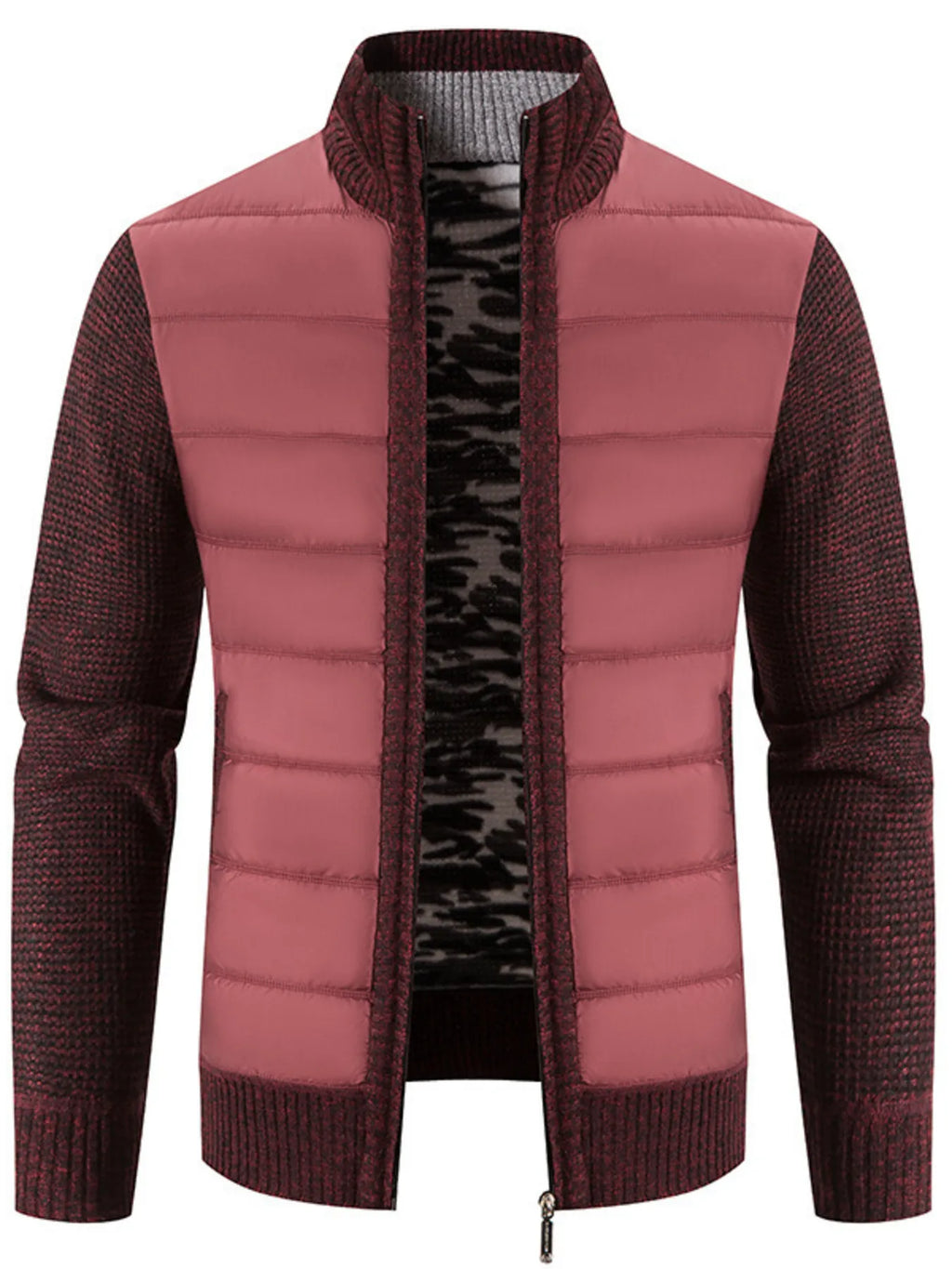 Men's Plus Size Quilted Knit Bomber Jacket with Stand Collar by Trendsi