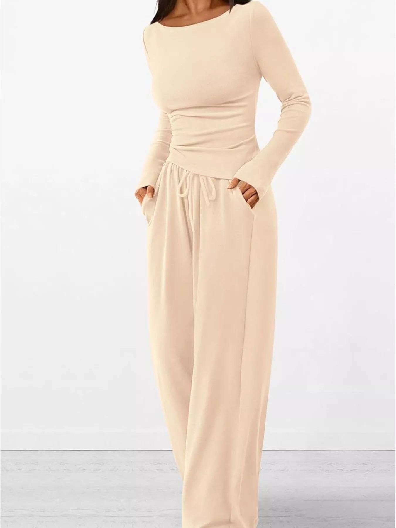 Long Sleeve Top and Wide Leg Pants Set by Trendsi