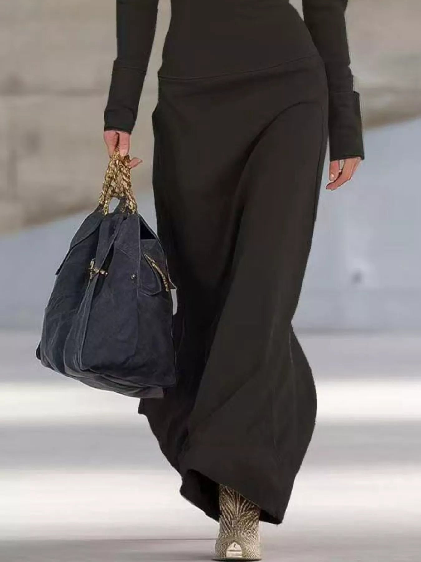 Zip Collar Long Sleeve Maxi Dress by Trendsi