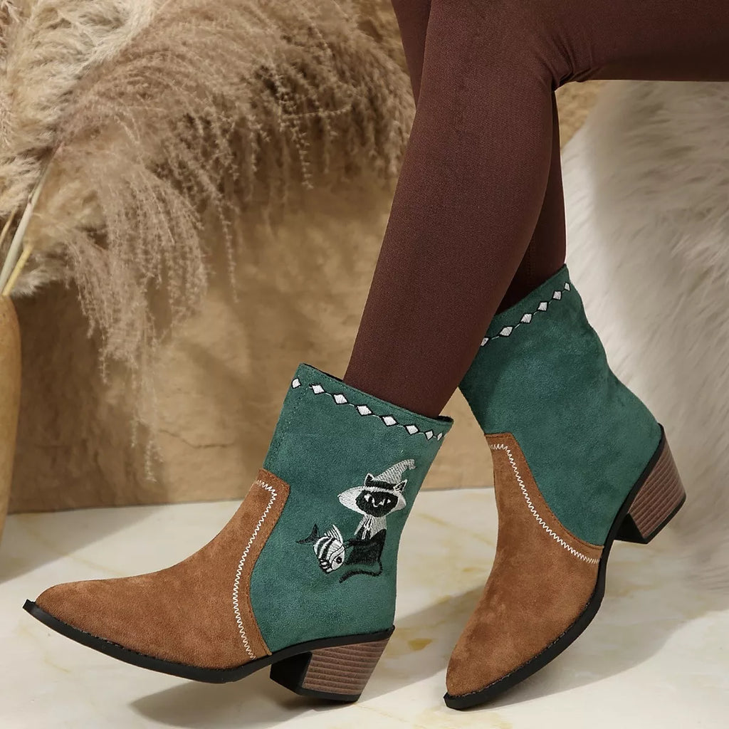 Western Cowboy Boots with Embroidered Design by Trendsi